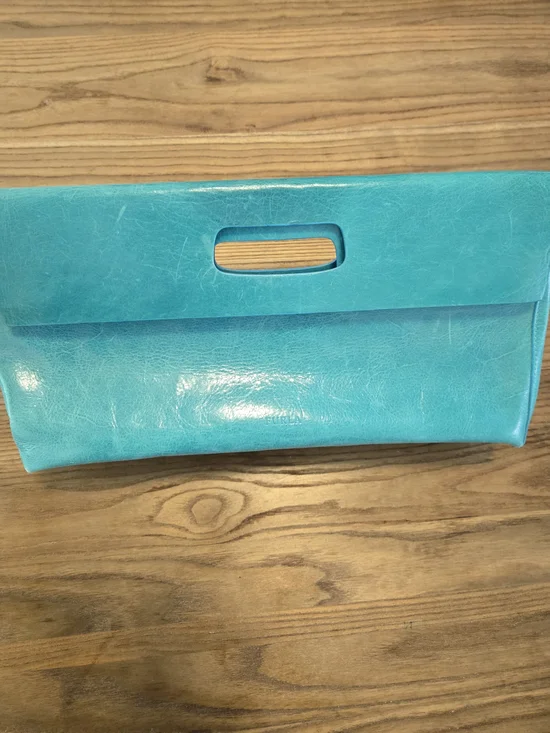 Furla teal leather clutch , Handbag Leather Made In Italy - Picture 4 of 13